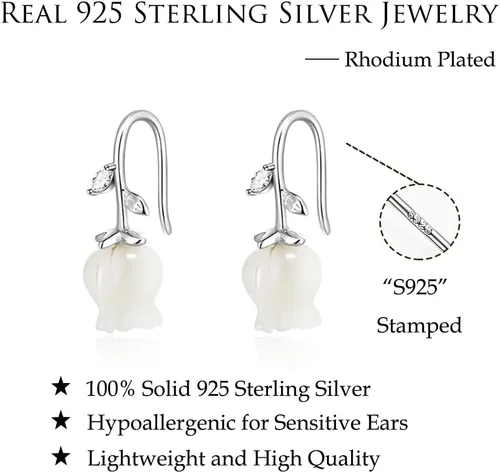 Vista 7 de Reffeer Aretes de plata de ley 925 maciza con diseño de flores para mujer