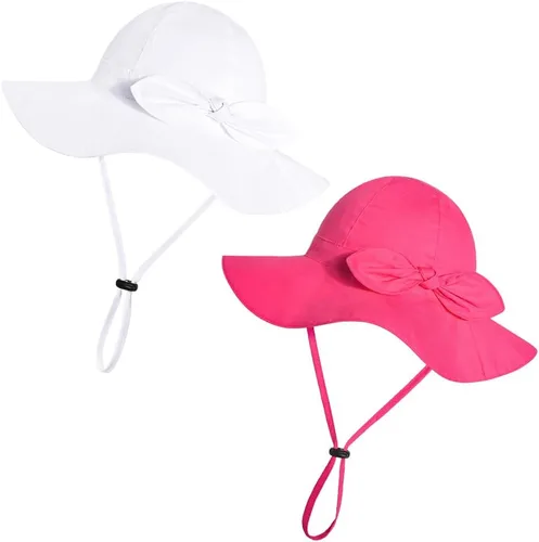 Vista 14 de Sombrero de sol para bebé niña con UPF 50+ sombrero de playa ajustable para exteriores con ala ancha Beige