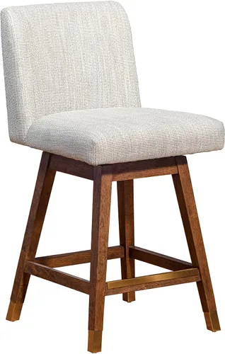 Vista 16 de Armen Living Sicily Modern Farmhouse Taburete giratorio de madera de nogal de 26 pulgadas de altura para encimera de isla de cocina, en piel Crema
