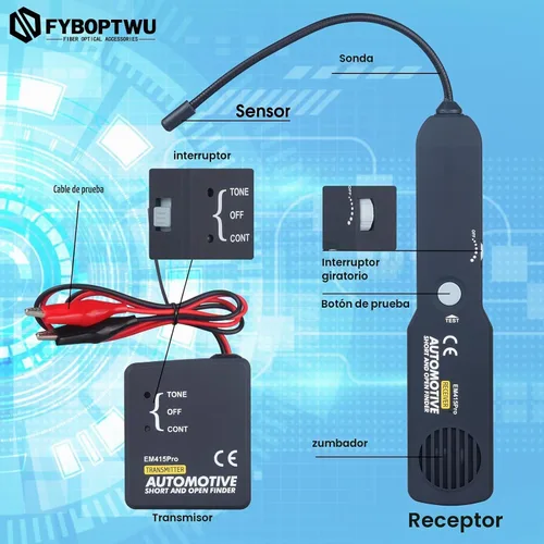 Vista 3 de Rastreador de cables de circuito de cables Probador de circuitos abiertos y cortos eléctricos automotrices con generador de tonos, rastreador