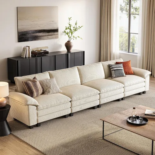 Vista 28 de LINSY HOME Cloud Sofa - Silla decorativa con tumbona otomana para interiores, sofá de pana perfecta para sala de estar, apartamento, oficina, beige