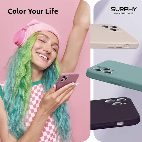 Vista 7 de SURPHY Funda con diseño para iPhone 11 Pro Max con protección para cámara, diseño de borde recto, silicona líquida delgada, color morado lila Lila