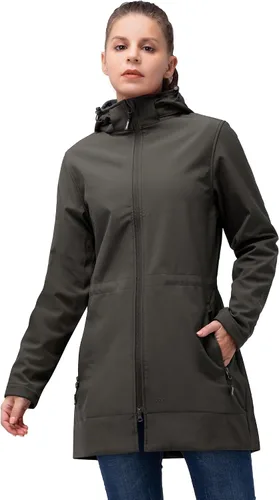 Vista 8 de 33,000ft Chaqueta de Lluvia Impermeable para Mujer de Softshell Largo con Capucha y Forro de Forro Polar, Cortavientos