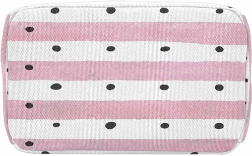 Vista 5 de InterestPrint Bolsa de almuerzo con nombre personalizado para hombres y mujeres, color rosa, blanco y negro, con lunares personalizados, enfriador
