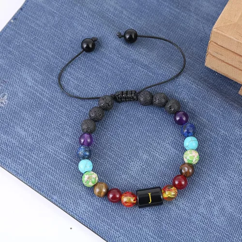 Vista 4 de Pulsera con inicial regalo para aliviar el estrés para mujeres y niñas pulsera de yoga y chakras pulsera de cristal curativa pulsera de aceite
