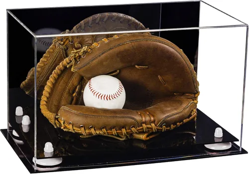 Vista 124 de Better Display Cases Vitrina de guantes de béisbol de acrílico transparente con elevadores negros (A011/V16)