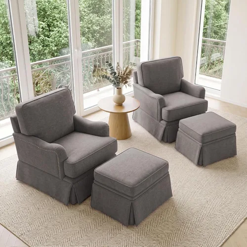 Vista 52 de Silla decorativa giratoria con otomana de almacenamiento, gris a rayas