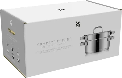Vista 17 de WMF Compact Cuisine - Juego de cacerolas de inducción de 5 piezas con tapa de cristal, acero inoxidable Cromargan pulido, juego de ollas