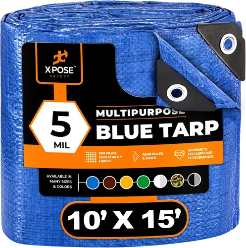 Vista 21 de Xpose Safety - Lona de polietileno ligera azul – Funda protectora multiusos, paño de goteo – duradero, impermeable, resistente a la intemperie