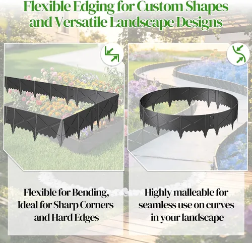 Vista 2 de Hlogree Paquete de 6 bordes metálicos para paisajes, bordes de jardín, borde de jardín con 6 estacas de anclaje, borde de metal resistente sin