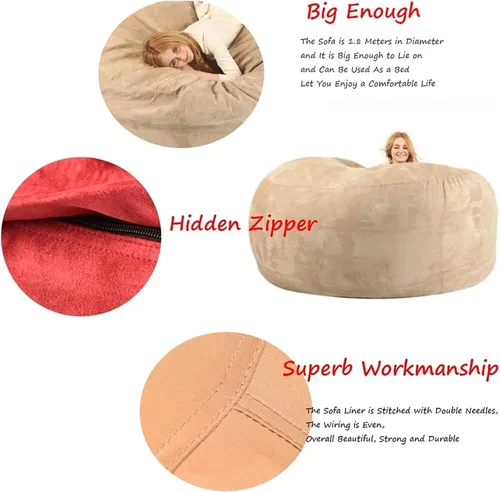 Vista 5 de Funda para silla puff (sin relleno), lujosa silla gigante de 6/7/8 pies para organizar juguetes de felpa o espuma viscoelástica