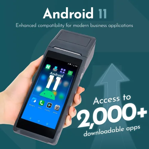 Vista 2 de Impresora de recibos POS PDA Q2i de 2.283 in de alta velocidad con pantalla táctil Android 11, 5.5 pulgadas. Tableta de punto de venta móvil