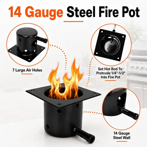 Vista 4 de Kit de repuesto de olla de combustión mejorada y encendedor de varilla caliente para parrillas de pellets Traeger, Pit Boss y Camp Chef, olla