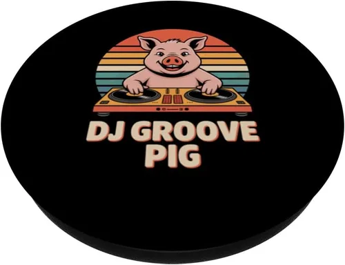 Vista 2 de DJ Groove Pig Retro Turntable Vinyl Club Music PopSockets Adhesive PopGrip