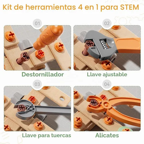 Vista 5 de CUTE STONE Juego de herramientas para niños 158PCS con taladro de juguete