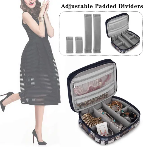 Vista 3 de Teamoy Estuche organizador de joyas de viaje, soporte para bolsa de almacenamiento para collares, aretes, anillos, reloj y más, alta capacidad