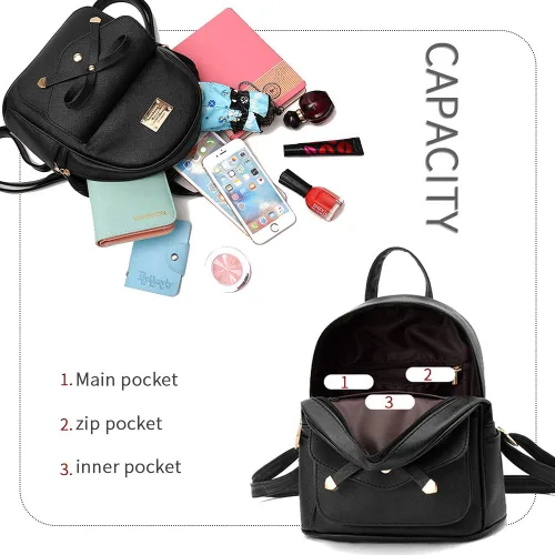 Vista 5 de Bonita mochila de piel con lazo para mujer