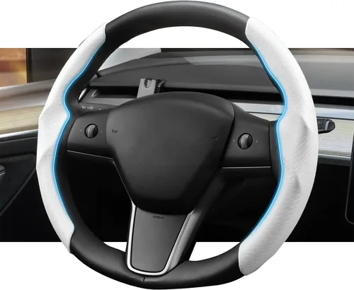 Vista 7 de Funda decorativa para volante de Tesla Model Y/Juniper 2017-2025, compatible con el modelo 3/Highland de gamuza para volante, protección