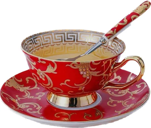 Vista 10 de YBK Tech - Juego de tazas y platillos de porcelana estilo europeo, taza de café de cerámica para el hogar, cocina, boda (patrón de leopardo)