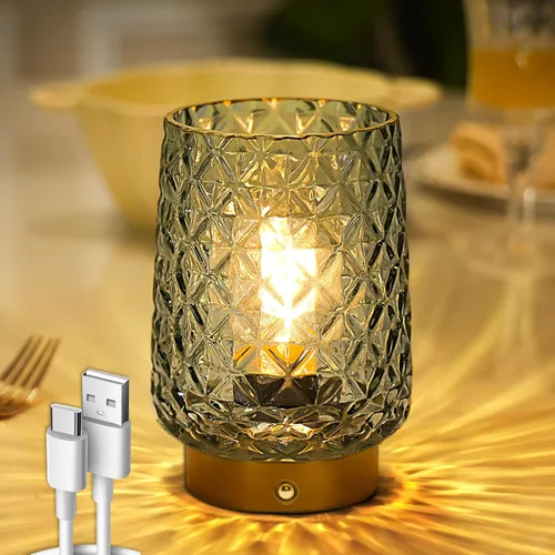 Vista 10 de MJ PREMIER Lámparas Inalámbricas Recargables de Vidrio, Lámpara de Mesa Portátil con Brillo Regulable, Táctil, Funciona con Batería, Lámpara Táctil
