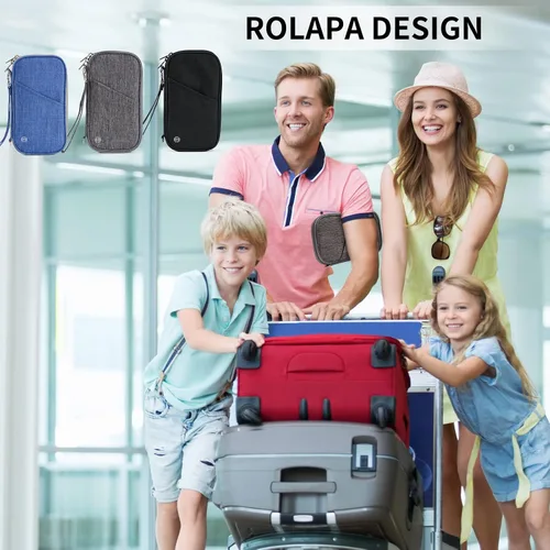 Vista 6 de Cartera para pasaporte, soporte para pasaporte RFID con ranura para tarjeta de vacunación, para familias y mujeres y hombres, organizador
