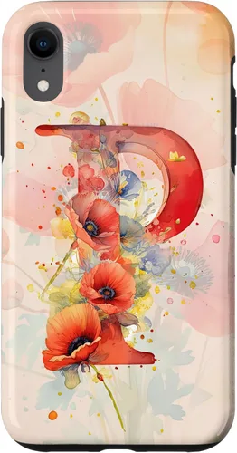 Vista 24 de iPhone 16 Beautiful Poppy Flowers Initial Letter P Monogram Watercolor Case