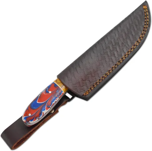 Vista 7 de Collection - Cuchillo de caza de hoja fija resistente, cuchillo afilado de acero inoxidable para exteriores con funda de cuero (BLP-2028)