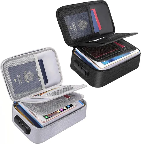 Vista 11 de ENGPOW Pequeño estuche organizador de almacenamiento ignífugo con cerradura (9"x 5.3"x 3.7"), bolsa billetera organizadora de monedas caja fuerte