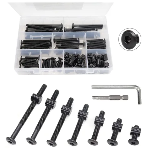 Vista 3 de Juego de 10 tuercas hexagonales M6 x 0.394 in, tornillos negros M6x15mm, para muebles, camas y armarios