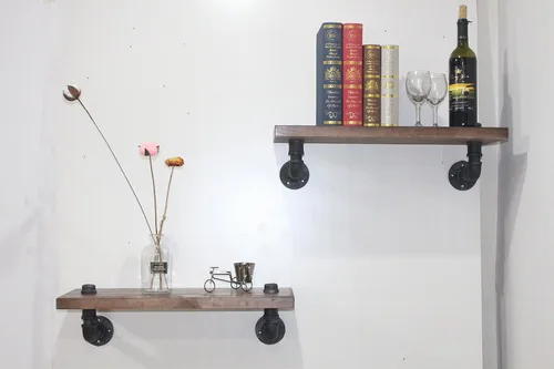 Vista 2 de Estantería industrial rústica moderna de madera con diseño de tubería para pared (24 x 10 pulgadas)