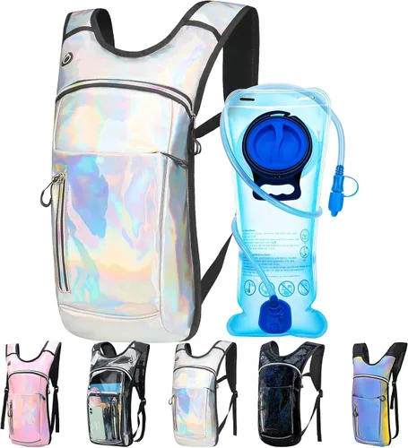 Vista 11 de Mochila de hidratación, mochila de agua con vejiga de agua de 2 L, paquete de hidratación esencial para festivales y rave, aislamiento ligero