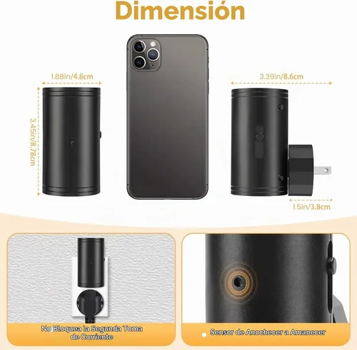 Vista 6 de Luz nocturna LED enchufable, luces nocturnas enchufables a la pared, sensor de atardecer a amanecer, brillo ajustable de 5-300 lúmenes, 2700 K