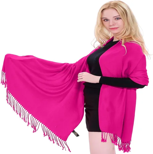 Vista 26 de CJ Apparel Solid Color Tassels Design Nepalese Shawl Seconds Scarf Wrap Stole Throw Head Wrap Pashmina Hand Made in Nepal Amarillo ámbar