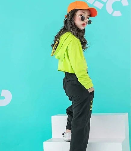 Vista 2 de Disfraz de hip hop para niñas de 2 piezas, conjunto de ropa corta con capucha para niños