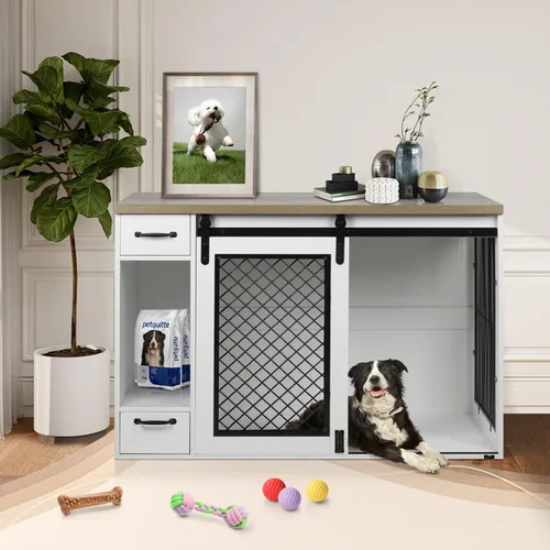 Vista 7 de Jaula Grande para Perros, Jaulas para Perros Medianos, Caseta para Perros de 47.2" para Interiores con Cajones, Comederos y Almacenamiento, 2