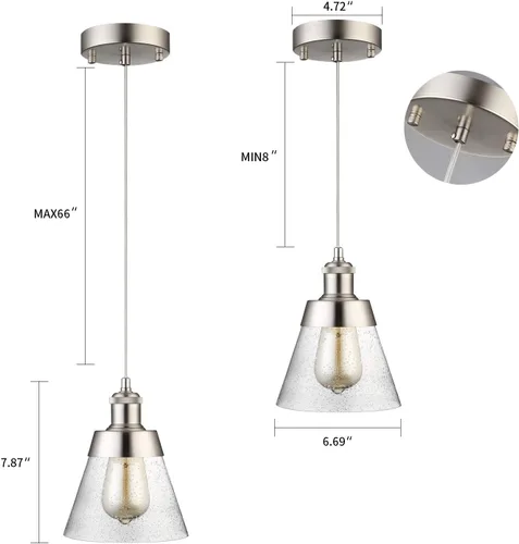 Vista 4 de [Usado] Moderna lámpara colgante de cristal con pantalla de vidrio transparente soplado a mano, una sola luz ajustable industrial mini lámpara