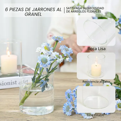 Vista 3 de SUPMIND - Jarrones cilíndricos de vidrio, 6 piezas para centros de mesa, jarrón corto de 5 pulgadas Glass Clear Flower Vases Bulk, Hurricane
