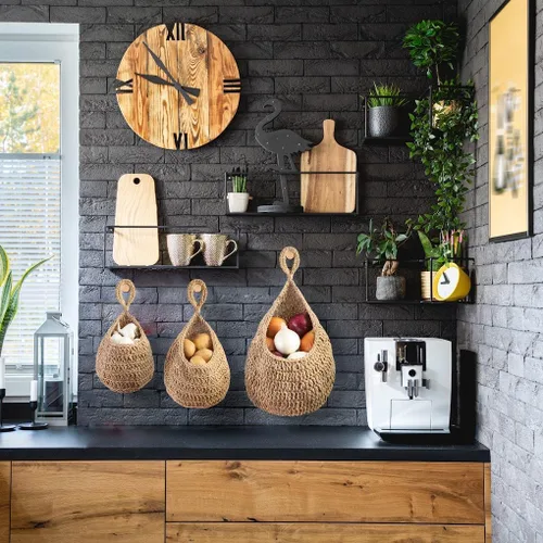 Vista 2 de Cesta colgante de yute bohemio – Cesta de frutas colgante de mimbre para almacenamiento de productos frescos, conservador de verduras para papas