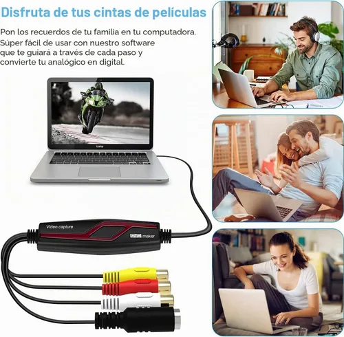 Vista 5 de Convertidor VHS a digital, dispositivo de tarjeta de captura de video, VHS VCR Hi8 Mini DV a Mac convertidor digital, convertidor de video RCA a USB