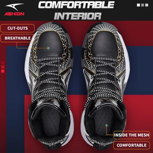 Vista 6 de ASHION Zapatos de baloncesto unisex para niños y niñas, tenis de caña alta, transpirables, con amortiguación al aire libre, zapatos deportivos