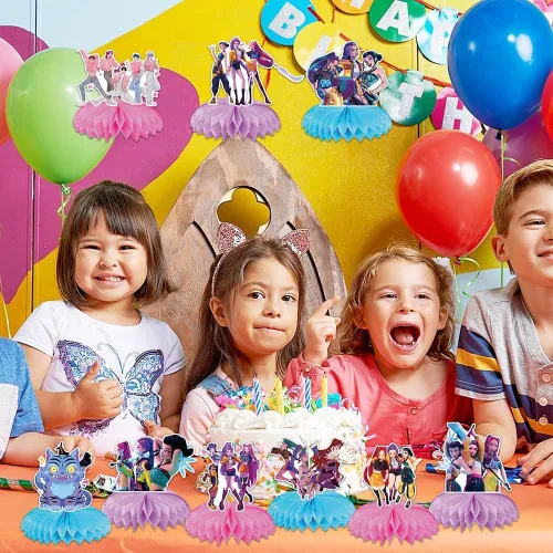 Vista 6 de Suministros para fiesta de cumpleaños de K Pop Demonio, 9 centros de mesa de panal para decoraciones de Toy K Pop Demonio, decoraciones de mesa