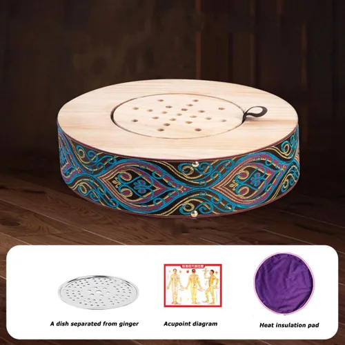 Vista 4 de Caja de quemador de cono Moxa sin humo, juego de taburetes de moxibustión de madera Silla, bandeja resistente al calor, para caderas, cintura