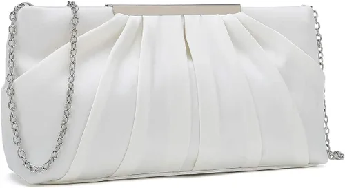 Vista 14 de Bolso de mano elegante de noche CHARMING TAILOR con plisados de satén, bolso formal sencillo y elegante para mujer Negro