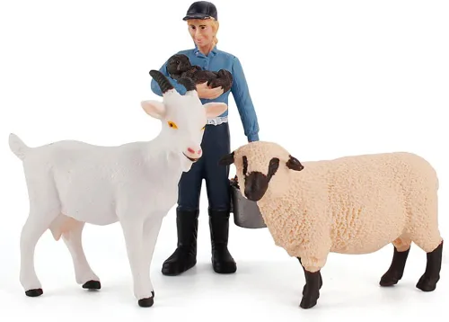 Vista 2 de BLAPNK 3 piezas de figuras realistas de ovejas y animales, figuras de juguete para pasteles, colección de figuras familiares de granero, cabra