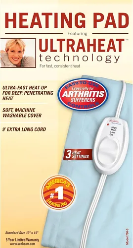 Vista 3 de Sunbeam Heating Pad for Pain Relief Standard Size Ultra Heat, 3 Heat Settings Light Blue, 12 Inch x 15 Inch