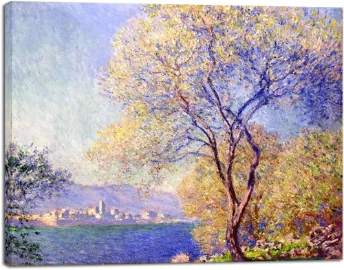 Vista 8 de Wieco Art Lienzo decorativo Monet Antibes Seen from The Salis Garden con marco dorado, impresión HD de 16 x 12 pulgadas, listo para colgar