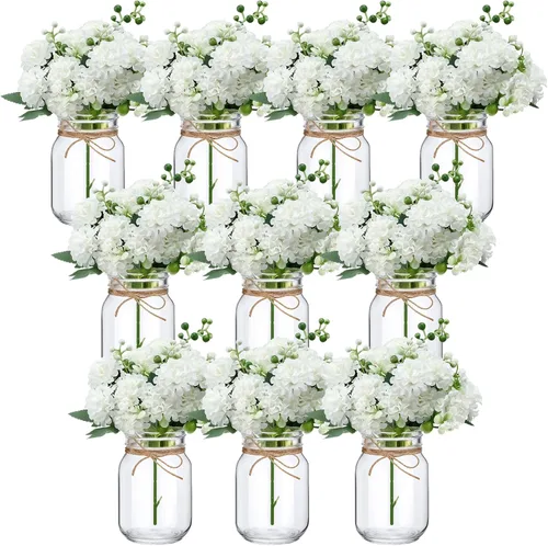 Vista 9 de XunYee Juego de 10 centros de mesa con tarro de albañil de flores, jarrones decorativos para fiestas de compromiso, despedidas de soltera, centros