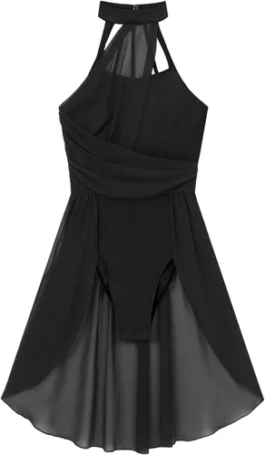Vista 3 de FEESHOW Lyrical - Vestido de malla sin mangas con bloques de color para mujer, disfraz moderno y contemporáneo de baile