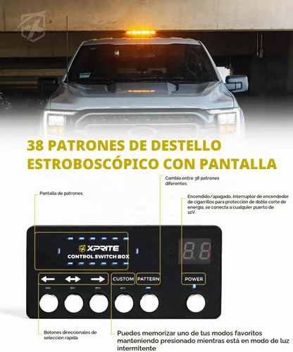 Vista 4 de Xprite Barra de Luz Estroboscópica de Emergencia Ámbar para Techo, Luces Intermitentes de Advertencia y Baliza de Seguridad con Panel de Control