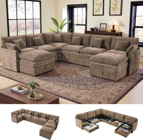 Vista 31 de Ihanherry Sofá modular de 103 pulgadas con almacenamiento, sofá de nube en forma de U con otomanas móviles y 4 almohadas, sofás seccionales